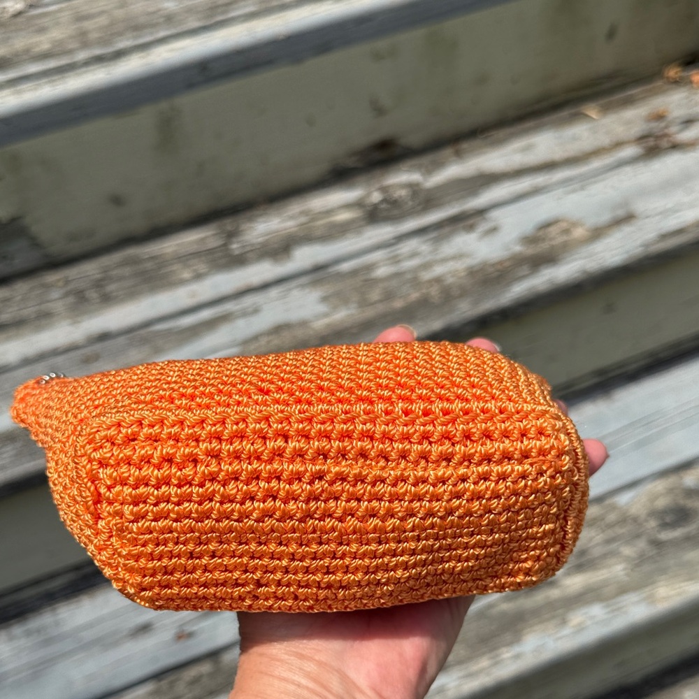 The Sak Bright Orange woven crochet Clutch case cosmetic makeup bag boho purse - Picture 7 of 9